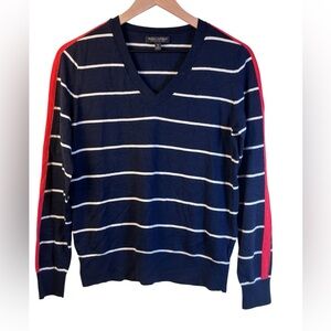 Banana Republic Navy and Red Striped V-Neck Sweater